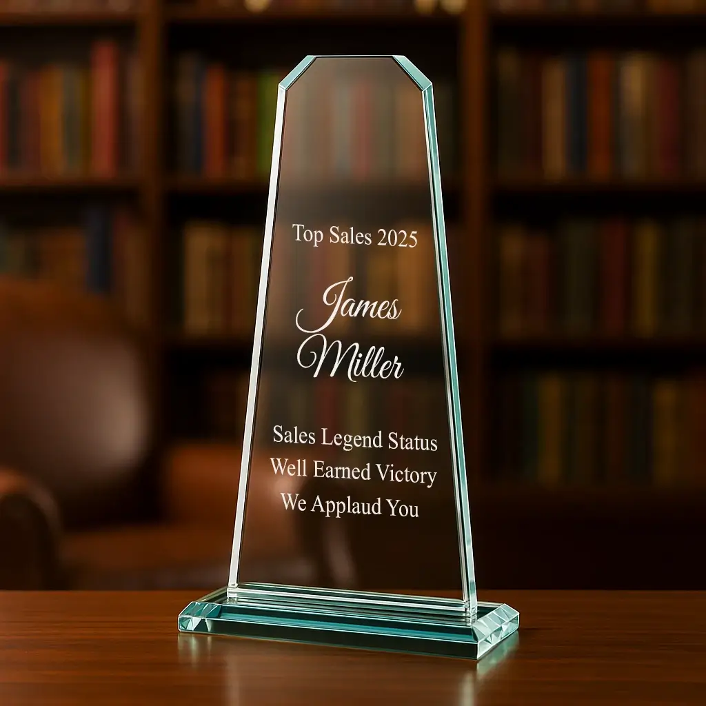 32cm personalised flared tower glass award with bevelled edge and custom engraving