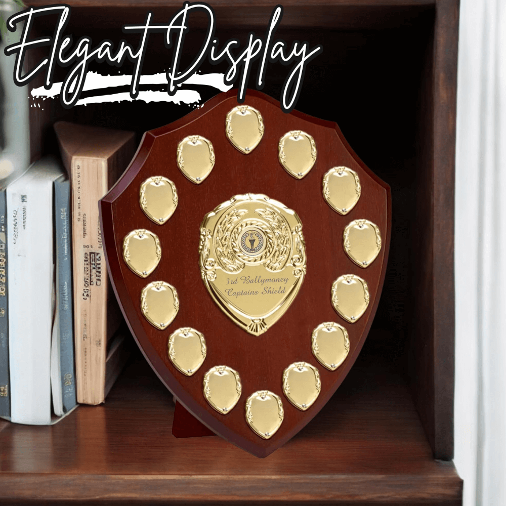 EIO Gifts Personalised Wooden Perpetual Annual Shield Award/Trophy | Customisable Sports Plaques | Football