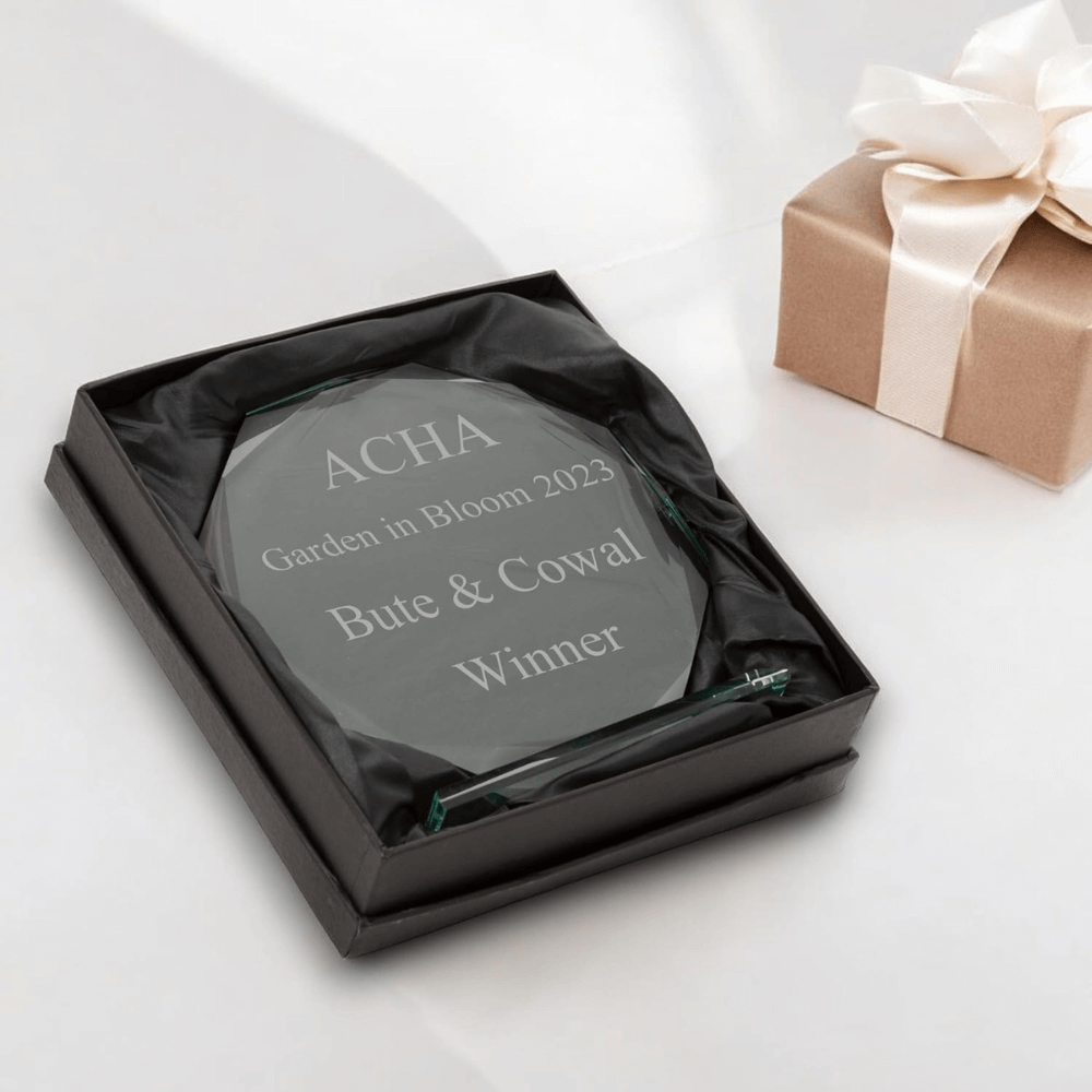 EIO Gifts Personalised Octagonal Jade Glass Trophy/Award â€“ Perfect for Any Sport