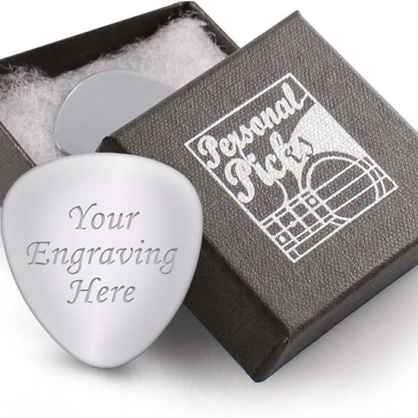 EIO Gifts Personalised Guitar Pick with Gift Box â€“ Silver Guitar Plectrum for Bass