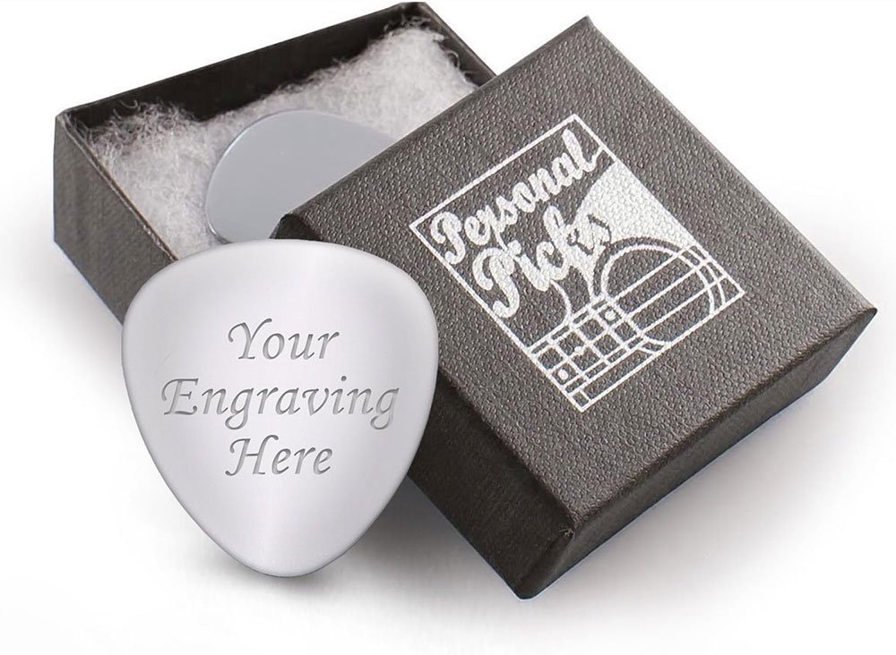 EIO Gifts Personalised Guitar Pick with Gift Box â€“ Silver Guitar Plectrum for Bass